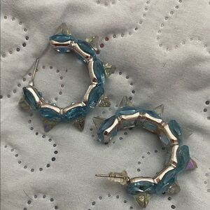 Swarovski Elegant Blue and Silver Hoop Earrings